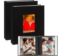 2Packs 7x5 Photo Album 72 Pockets, Linen Cover 5x7 Photo Album Book Holds 72 Photos with Front Window, Small Photo Album 7x5 Acid Free Pages for 5x7 Baby Wedding Family Pictures, Artwork (Black)