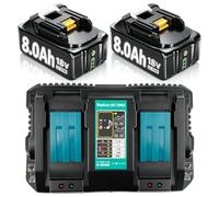 2packs 8.0Ah Replacement for Makita 18V Batteries + 6A Dual Port Charger | Compatible with Makita Lithium-Ion Batteries Bl1860B BL1860 BL1850 BL1840 BL1830 & DC18RD DC18RC DC18RCT DC18SF Charger