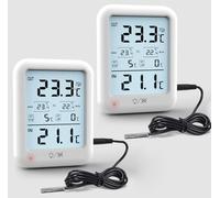 2Packs Digital Freezer Thermometer Fridge Temperature with Alarm, Backlight, Magnet, Power On/Off, Max/Min Temperature for Home, Restaurants, RV, External Sensor, AAA Battery(2)