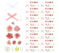 2packs Pastel Nail Embellishments Rose Flowers and Bow Leaf Shapes | Per Pack, Mixed Blue and Pink Rose Design, Plastic and Fabric Mix, for Home Nail Supplies and Salons