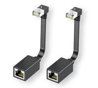 2Packs Right Angle Cat7 Ethernet Extension Cables Flat 15CM/6inch,Right angle Down 90 Degree LAN Extended Cable Network Patch Cord Male to Female Connector for Router Modem Smart TV PC Computer Laptop