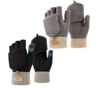 2pair Fingerless Gloves for Men Women, with Mitten Flip Cover, Thermal Knitted Touchscreen Gloves with Soft Lining for Winter Running and Outdoor Activities