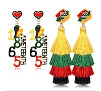 2Pairs African Earrings for Women Juneteenth Earrings 1865 Africa Map Sunflower Power Fist Dangle Earrings Layered African Tassel Earrings Black History Month Juneteenth African Jewelry Accessories