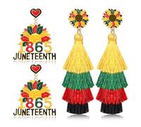 2Pairs African Earrings for Women Juneteenth Earrings 1865 Africa Map Sunflower Power Fist Dangle Earrings Layered African Tassel Earrings Black History Month Juneteenth African Jewelry Accessories