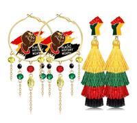 2Pairs African Earrings for Women Juneteenth Earrings 1865 Africa Map Sunflower Power Fist Dangle Earrings Layered African Tassel Earrings Black History Month Juneteenth African Jewelry Accessories