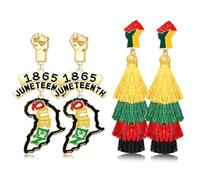 2Pairs African Earrings for Women Juneteenth Earrings 1865 Africa Map Sunflower Power Fist Dangle Earrings Layered African Tassel Earrings Black History Month Juneteenth African Jewelry Accessories