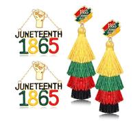 2Pairs African Earrings for Women Juneteenth Earrings 1865 Africa Map Sunflower Power Fist Dangle Earrings Layered African Tassel Earrings Black History Month Juneteenth African Jewelry Accessories