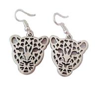 2Pairs Ancient Silvery Bronze Leopard face earrings, earring hook, leopard earrings, animal earrings (ancient silvery)