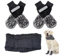 2Pairs Anti Slip Dog Socks and a Ear Muffs,Dog Paw Protectors Stop Licking,Pet Snood Ear Protectors for Anxiety Relief and Calming,Adjustable Boots Shoes with Grips for Senior (S）