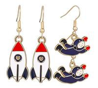 2Pairs Astronaut Dangle Earrings for Women Vintage Rocket Ship Pendant Design Lightweight Material for Everyday Wear Special Occasions