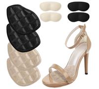 2Pairs Ball of Foot Cushions Metatarsal Pads Women, Heel Inserts High Heels Non-Slip Comfort Pad Inserts for Too Big Shoe, Reduce Foot Pain Blisters One Size Self-Adhesive and Reusable(Beige+Black)