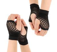 2Pairs Black Nylon Fingerless Fishnet Gloves Short Fishnet Gloves Women 80s Short Stretch Fishnet Glove Wrist Stretch Mesh Glove Halloween Costume Accessories