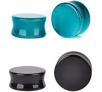 2Pairs Cats Eye Organic Stone & Black Onyx Ear Plugs Gauges Tunnel Expanders Double Flared Piercings Body (1"(25mm))