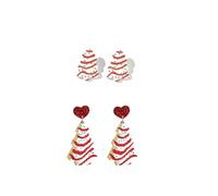 2Pairs Christmas Tree Dangle Drop Earrings Set for Women Acrylic Colourful Love Heart Stud Earrings Xmas Party Holiday Jewelry New Year Gift, Acrylic Metal, 1
