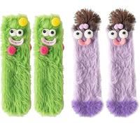 2Pairs Coral velvet three-dimensional quirky socks,Warm Cozy Fluffy Cartoon Monster Socks,Ugly Cute Plush Socks,Winter Funny Fuzzy Cozy Socks,Womens Christmas Socks (2 Pcs -B,One Size)