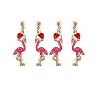 2Pairs Cute Flamingo Bird Drop Dangle Earring Set Lovely Christmas Hat Animal Dangle Earring for Women Girl Teen Friend Friendship Jewelry Birthday Gift, Metal, Rhinestone,