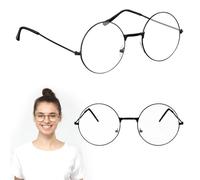 2Pairs Fancy Dress Round Glasses Unisex Black Classic Wizard Fake Nerd Glasses Clear Lens Metal Frames No Makeup Party Costume Accessories for Teenagers Adult Vintage Cosplay Halloween Back to School