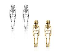 2Pairs Halloween Earrings for Women,Skeleton Earrings for Women,Spooky Skull Skeleton Dangle Earrings Set,Ear Studs Gothic Halloween Jewelry for Women Costume Party Accessories,Silver/Gold