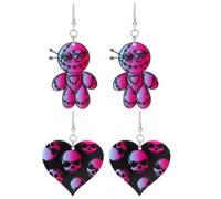 2Pairs Halloween Earrings Set for Women Blood Skeleton Earrings Spooky Doll Earrings Skull Heart Earrings Acrylic Halloween Jewelry Accessories, Zinc, No Gemstone