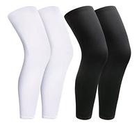 2Pairs Leg Sleeves,Full Leg Compression Sleeve,Compression Long Knee Sleeve,Sports Compression UV Long Leg Sleeves with Anti-slip Silicone Strips for Men Women Running Basketball(White&Black X-Large)