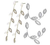 2Pairs Long Leaf Earrings for Women Elegant Rhinestone and Pearl Dangle Jewelry for Weddings and Formal Events for Girlfriends and
