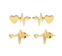 2Pairs Nurses' Day Gift Earrings Stainless Steel Heartbeat EKG Stud Earrings Mini Love Heart for Nurses Doctors, Zinc, No Gemstone