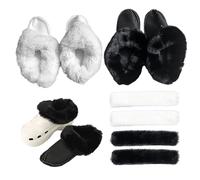 2Pairs Shoe Insoles Thick Winter Furry Warm Boot Slipper Insoles with Bands Covers Replacement for Women Men, Black & White, M