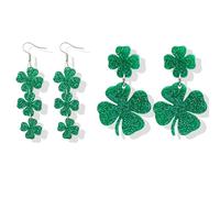 2Pairs St. Patrick's Day Earrings for Women Shamrock Stud Earrings Irish Dangle Earrings Green Lucky Acrylic Clover Earrings St Patricks Day Shirt Women Outfits Accessories, Brass, No Gemstone
