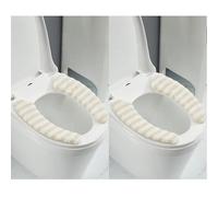 2Pairs Thick Warm Cushioned Toilet Seat Cover | Stick-On Washable Reusable Toilet Memory Foam Cushion Pad for Elongated Toilets (Beige)