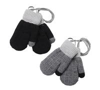 2Pairs Toddler Warm Knitted Mittens with String Winter Thick Thermal Full Finger Gloves Baby Colorful Stretch Magic Glove Fluffy Mitten Hanging Neck Ski Snow Gloves for Boys Girls Ages 0-3 Years