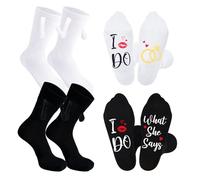 2pairs Wedding Gifts for Couple Bride and Groom I Do and I Do What She Says Socks Novelty Couples Socks Magnetic Holding Hands Sock Matching Wedding Present for Mr Mrs Anniversary Christmas Engagement