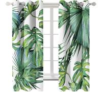 2panels Palm Leaf Pattern Window Curtain Tropical Plant Leaves Green White Drapes for Bedroom Living Room Kitchen Home Deco WxH/2x80x140cm
