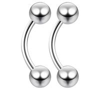 2pc 0.8mm 20g Surgical Steel Banana J-Curve Barbell 3mm Ball Eyebrow Navel Bar Banana Bar Lip Tragus Ring Piercing Jewellery - 6mm
