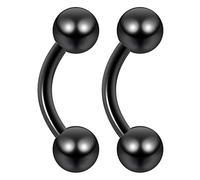 2pc 1.2mm 16g Black Surgical Steel Banana J-Curve Barbell 4mm Ball Eyebrow Navel Bar Banana Bar Lip Tragus Ring Piercing Jewellery - 6mm