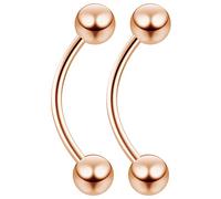 2pc 1.2mm 16g Rose Gold Surgical Steel Banana J-Curve Barbell 5mm Ball Eyebrow Navel Bar Banana Bar Lip Tragus Ring Piercing Jewellery - 12mm