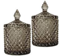 2Pc 10oz Brown Bathroom Glass Cotton Pad Holder Wool Pads Buds Q Tip Bath Salt Spice Apothecary Herb Kitchen Jewellery Box Candle Holder Jar Dispenser Organiser Jars Glass Storage Jars With Lids Set