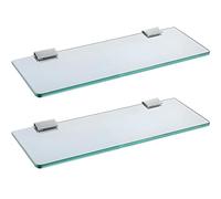 2PC 12 Inch Tempered Glass Bathroom Shelves - 5MM Thick Wall Mounted Shower Storage with Stylish Stainless Steel Brackets - Durable Floating Shelves for Modern Home Décor