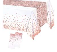 2Pc 137*274cm White and Rose Gold Disposable TableCloths Party Paper Plastic TableCloth,Large Thicken Dot Rectangular Waterproof Table Cover for