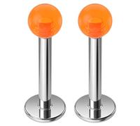 2pc 14g 1.6mm colourful Labret Bar Studs Orange Acrylic Balls 4mm Surgical Steel 14 Gauge Flat Back 8mm