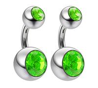 2pc 14g 1.6mm Crystal Double Gem CZ Peridot Banana Belly Button Ring Navel Bar Surgical Steel Shallow 6mm