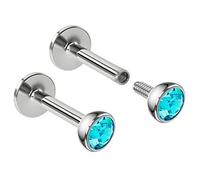 2pc 16g 1.2mm 6mm Labret Bar Stud Lip Ring Snake Bite Monroe Internally-Threaded Aqua Blue CZ Crystal