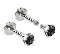 2pc 16g 1.2mm 6mm Labret Bar Stud Lip Ring Snake Bite Monroe Internally-Threaded Black Jet Crystal