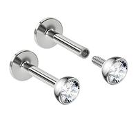 2pc 16g 1.2mm 6mm Labret Bar Stud Lip Ring Snake Bite Monroe Internally-Threaded Clear CZ Crystal