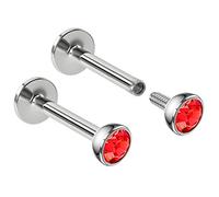 2pc 16g 1.2mm 8mm Labret Bar Stud Lip Ring Snake Bite Monroe Internally-Threaded Red Light Siam Crystal