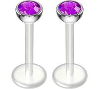 2pc 16g 1.2mm Amethyst CZ Bioplast Labret Bar Flexible Lip Stud Clear BioFlex Hypoallergenic Jewellery 8mm