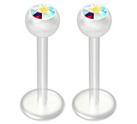 2pc 16g 1.2mm Aurora Borealis Bioplast Labret Bar Flexible Lip Stud Clear BioFlex Monroe Ring Jewellery 10mm