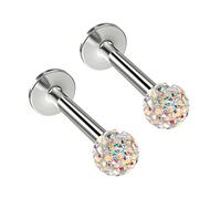 2pc 16g 1.2mm Aurora Borealis Labret Bar Lip Studs Cystal Sparkly Glitter Ball Surgical Steel Monroe Rings 8mm