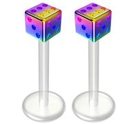2pc 16g 1.2mm Bioflex Labret Bar Rainbow 16 Gauge 10mm Bioplast Cute Dice Monroe Piercing Jewellery Lip Studs