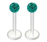 2pc 16g 1.2mm Blue Zircon Gem Bioplast Labret Bar Flexible Lip Stud Ferido BioFlex Hypoallergenic Jewellery 10mm