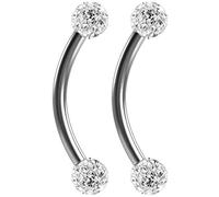 2pc 16g 1.2mm Curved J-Curve Barbell 10mm Crystal Nipple Ring Cartilage Bar Rook Daith Eyebrow Helix Cubic Zirconia